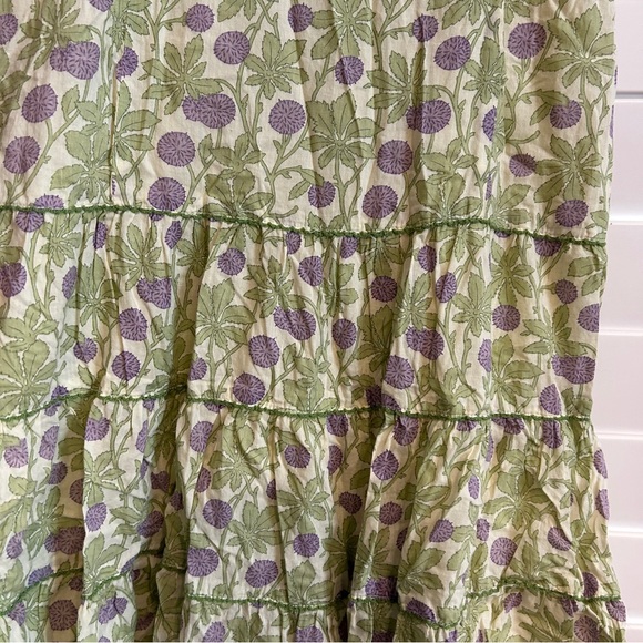 Anthropologie Odille Tiered Floral Spaghetti Strap Dress White Green Multi Sz 4 - Picture 2 of 4